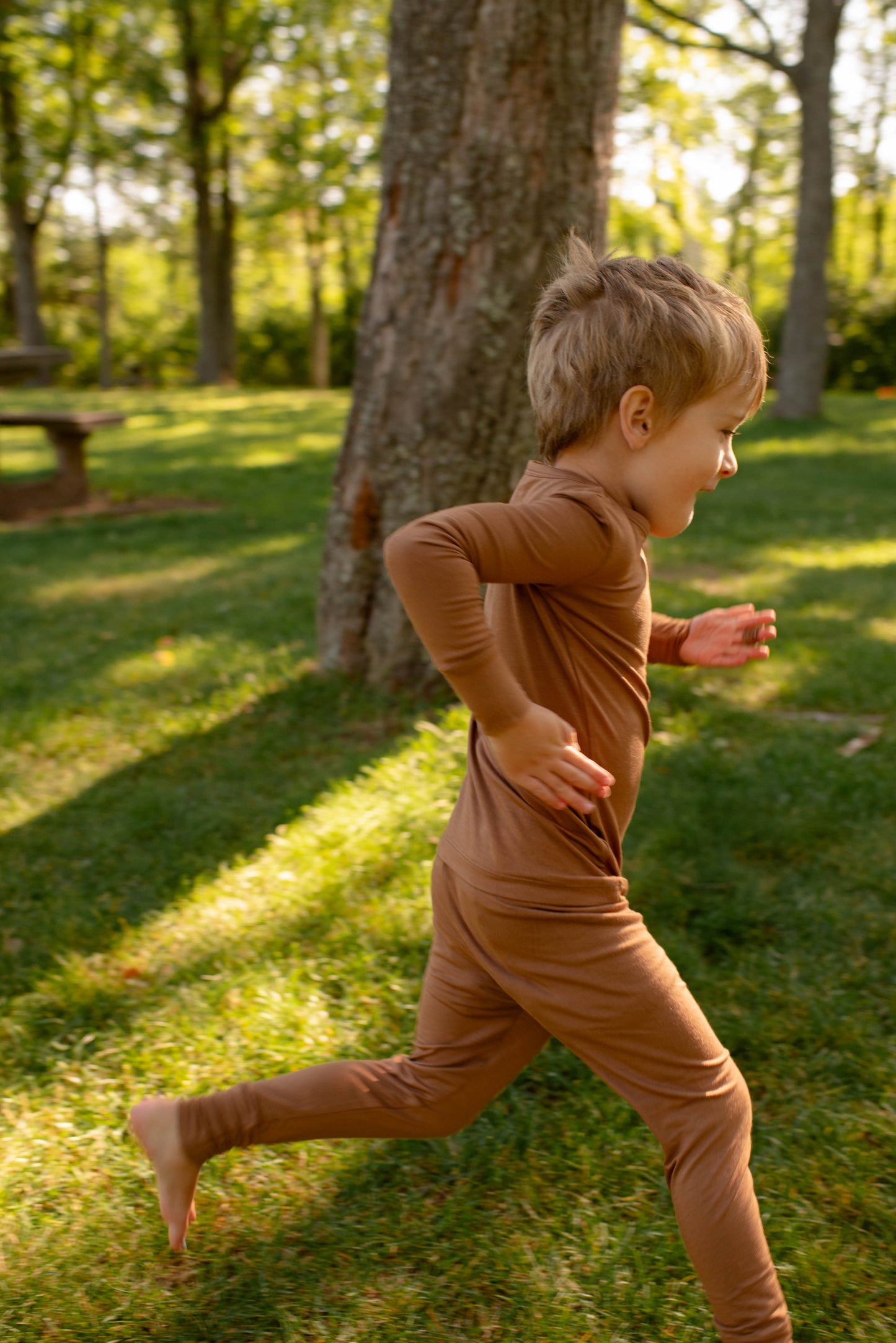 Kids Two Piece Pjs - Acorn - Solid Brown