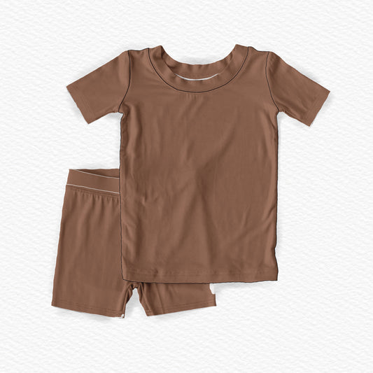Kids Shorts+T-shirt Pj set - Solid Brown - Summer Preorder