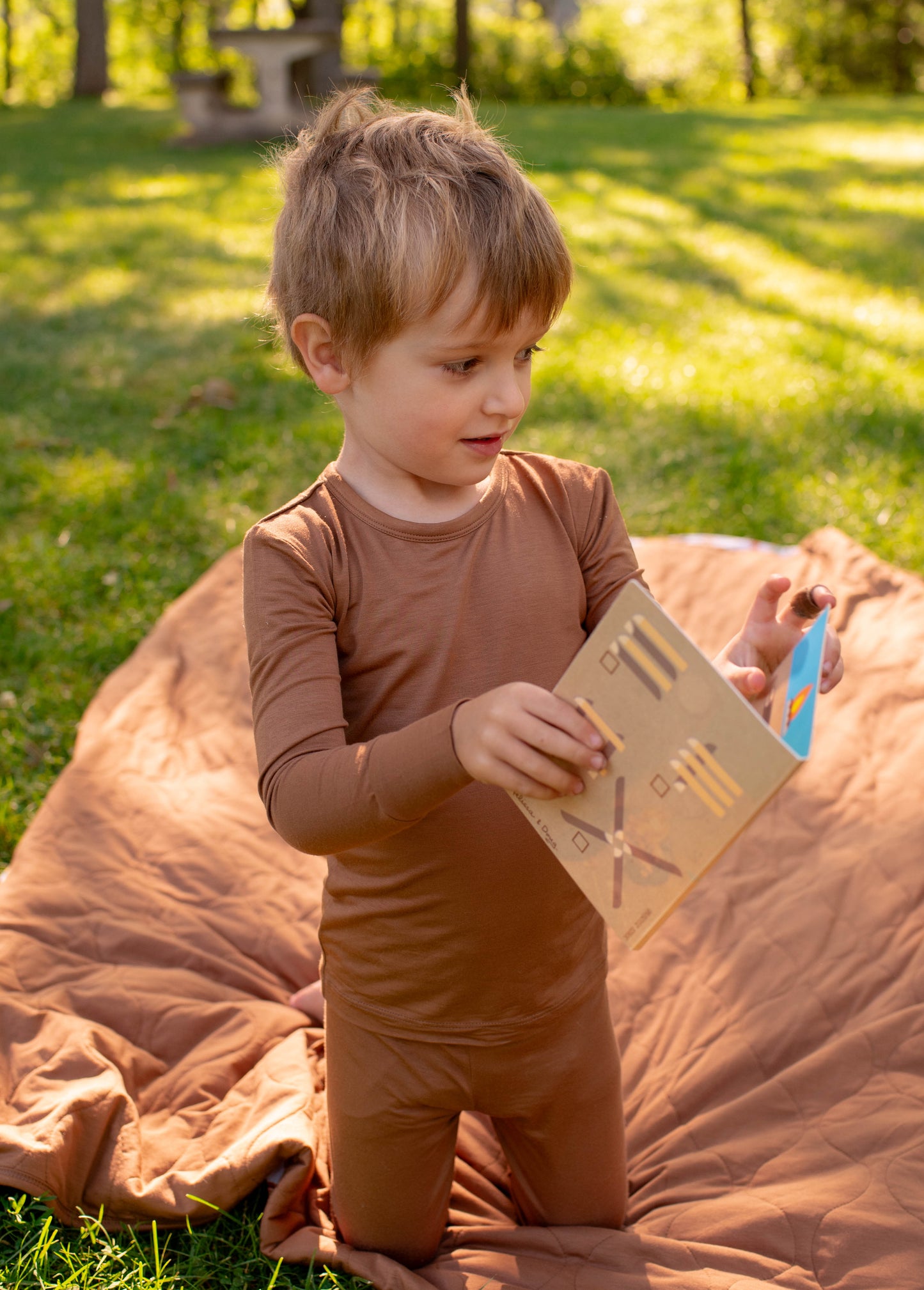 Kids Two Piece Pjs - Acorn - Solid Brown