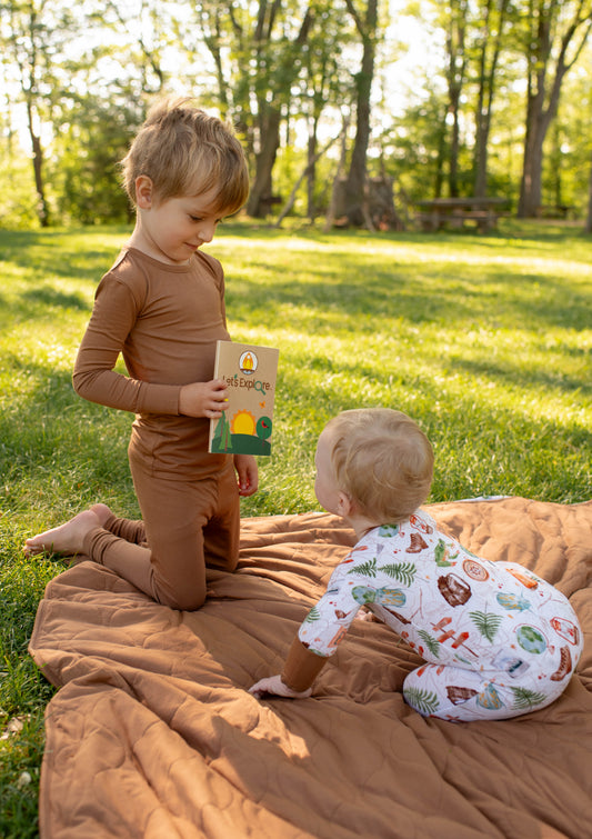 Kids Two Piece Pjs - Acorn - Solid Brown