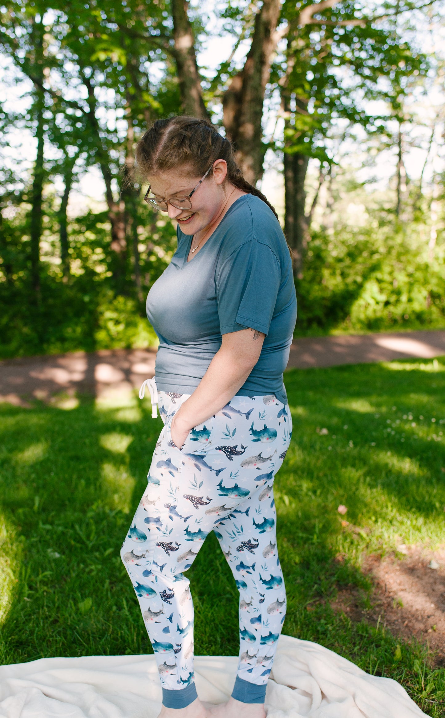 Adult Jogger Style PJ Pants - Snuggle Sharks